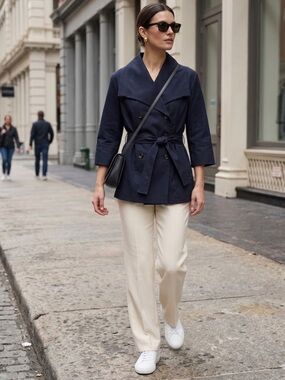 Thakoon Navy Double-Breasted Trench Jacket with Belt Made in Italy